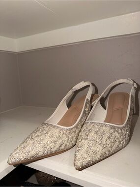 TOP Moda Ivory Beaded Pointed Slingback Flats